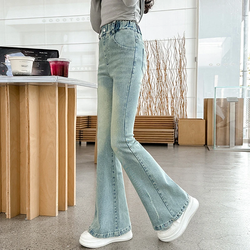 女童牛仔喇叭裤春秋洋气6-12岁儿童休闲裤时髦韩版裤子秋季中大童