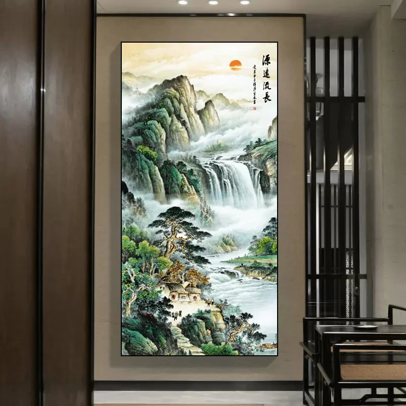 入门新中式玄关钻石画满钻新款走廊过道尽头山水画竖版点钻十字绣