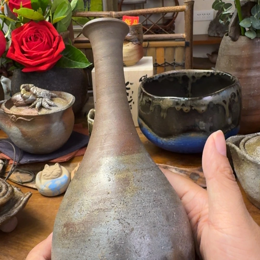 山***夫五郎边卫备前烧鹤颈花入福利一口价