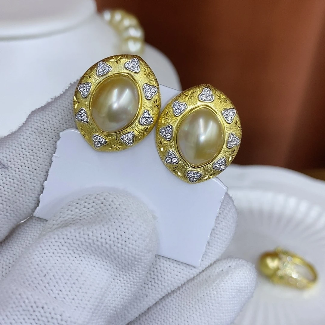 银S925镶嵌海水珍珠耳饰