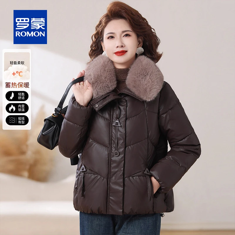 罗蒙中年妈妈冬装棉服短款洋气大码棉袄新款中老年女秋冬棉衣外套