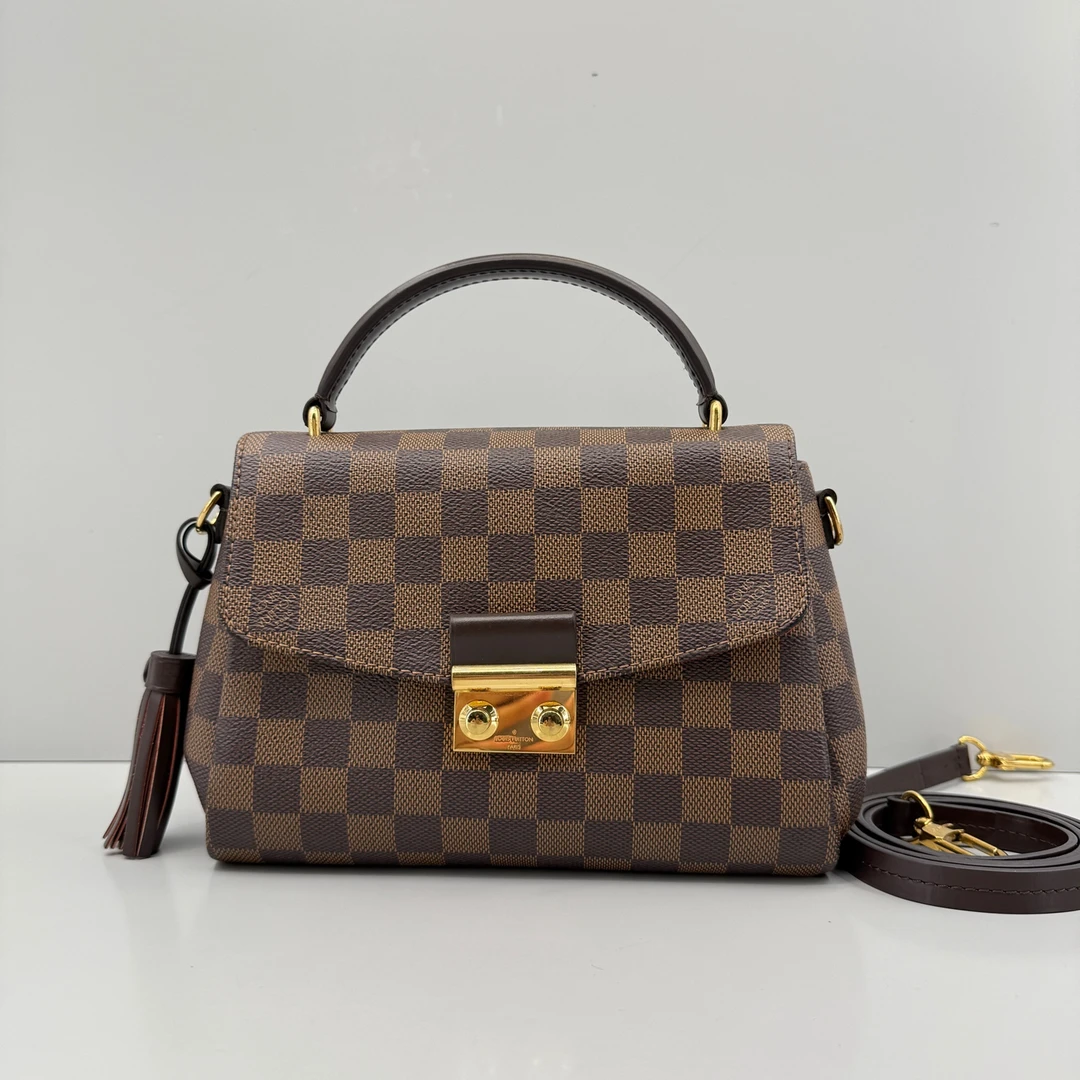 95新 LouisVuitton/路易威登 优选/棕棋盘格流苏邮差包/23x16x9