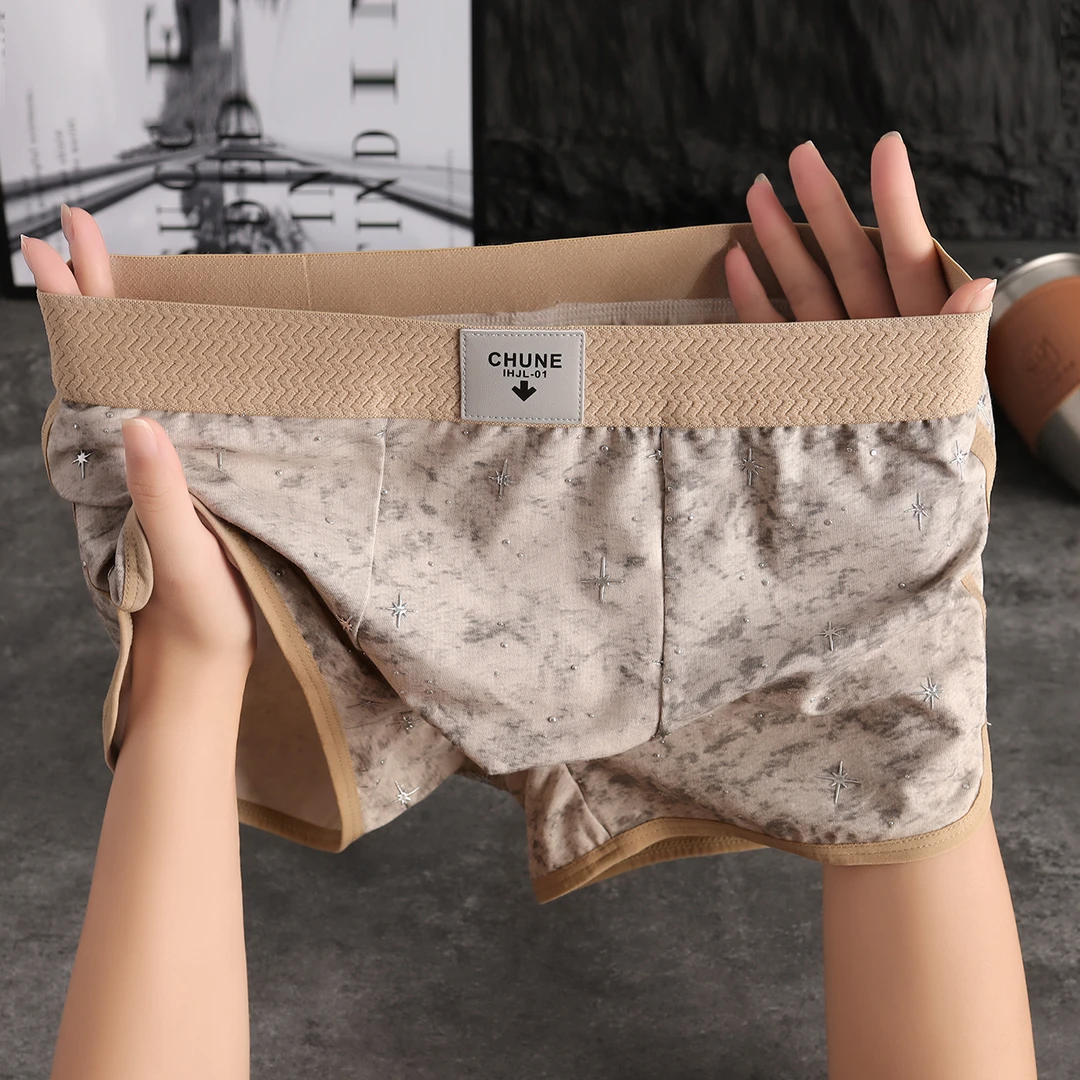 棉质透气舒适男士内裤平角裤星光潮流个性宽松休闲风男款平角内裤