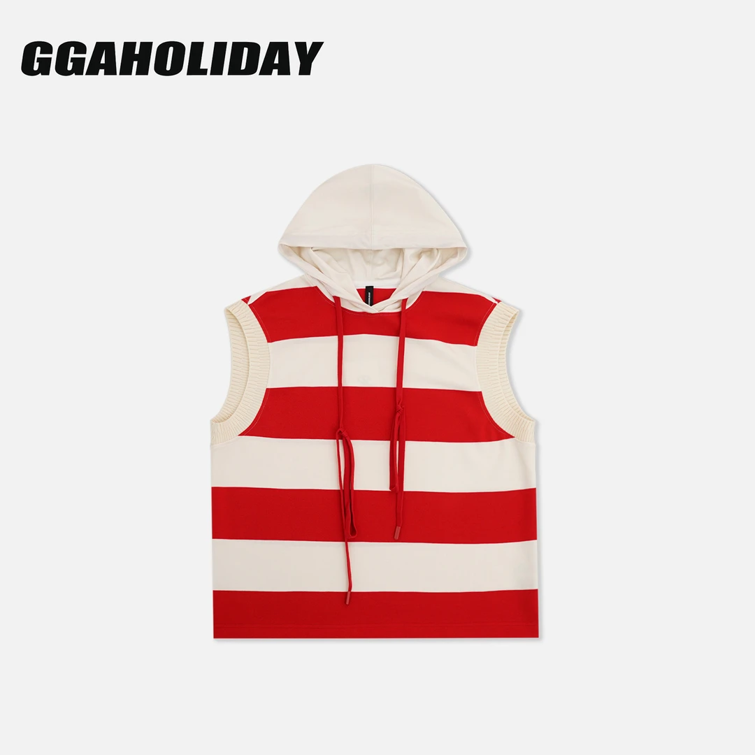 GGAHOLIDAY时尚运动休闲街头风条纹撞色无袖百搭连帽马甲-153142