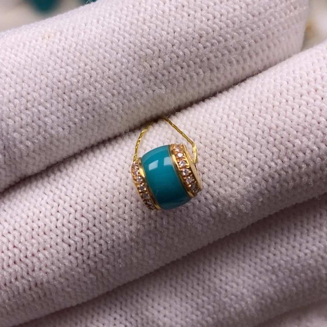 18K金镶嵌绿松石汉堡珠Aa891//7.5mm