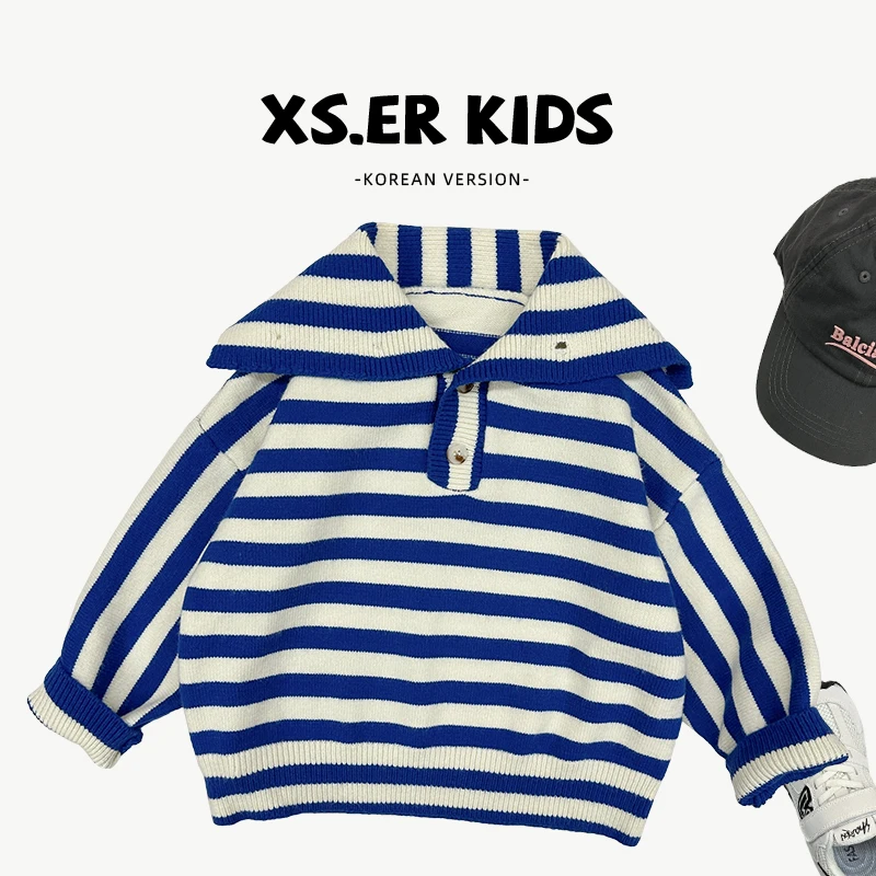 【小首尔】Q现货-春款儿童韩版洋气海军领毛衣针织套头毛衣HBB5901