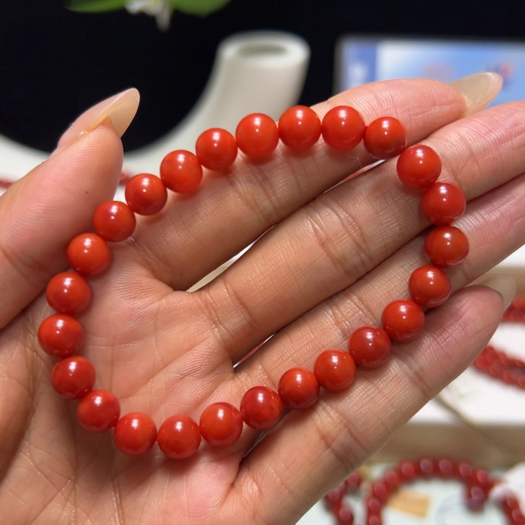 南红玛瑙手串未镶嵌柿子锦单圈 约7.8m m