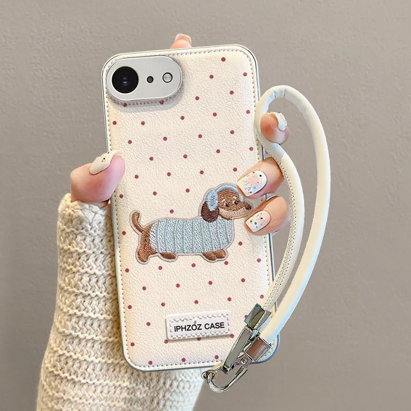 波点毛衣小狗适用苹果16e手机壳高颜值华为卡通OPPO小众vivo防摔