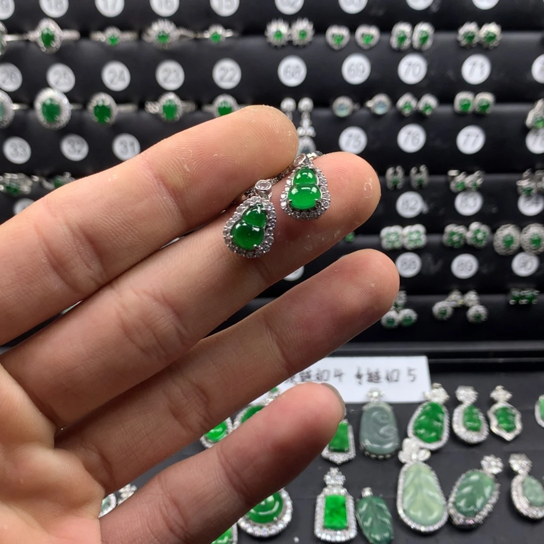翡翠银S925镶嵌耳饰