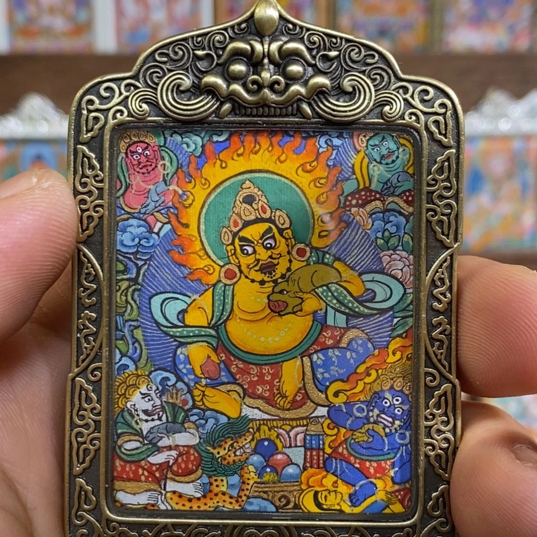 吊坠热贡纯手绘五路财神真矿料真金绘画假一罚四