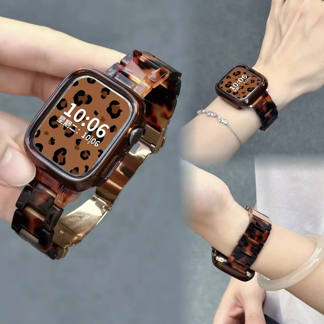 复古咖啡玳瑁质感表带适用于iwatch手表S10applewatch苹果s11腕带