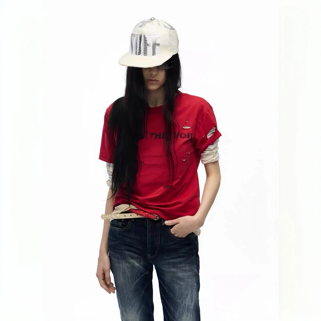 no E mosen "ENTER THE VOID" 破洞做旧凉感冰支棉男女短袖NE3363