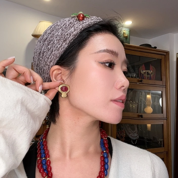 合成碳硅石铜合金中古琉璃耳夹