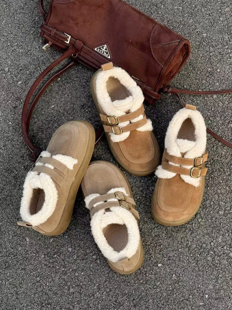 厚底勃肯鞋加绒面包鞋外穿毛毛棉鞋保暖雪地靴