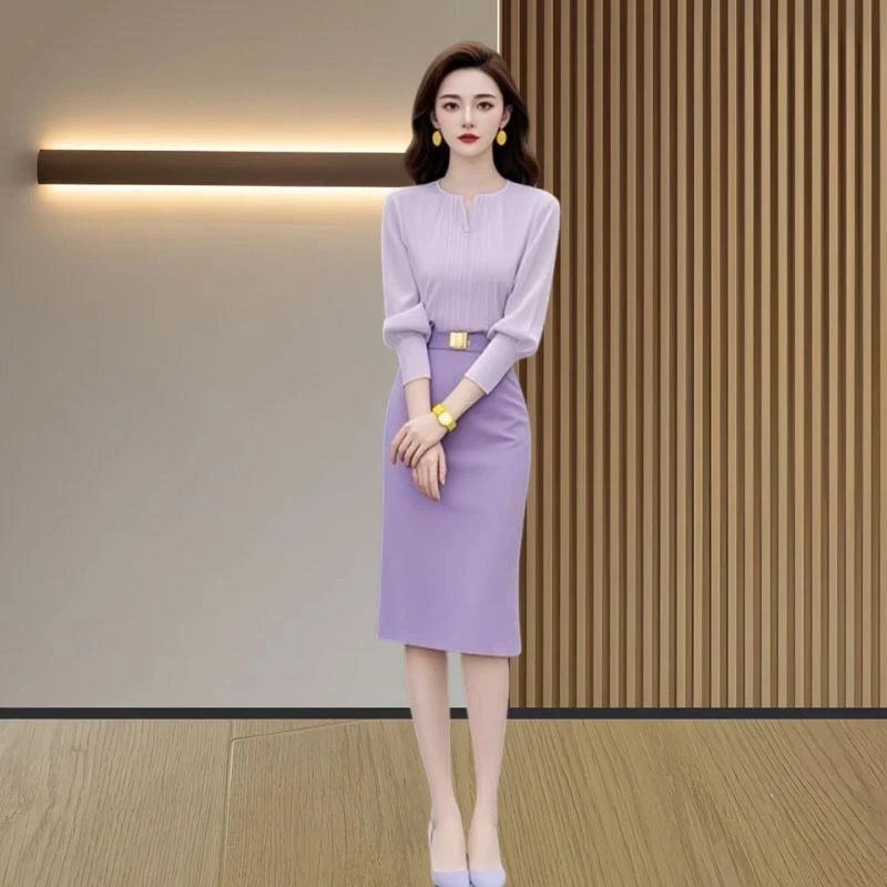 两件套女装半身裙时尚百搭纯色2025年春秋季新款拼接气质温柔衬衫