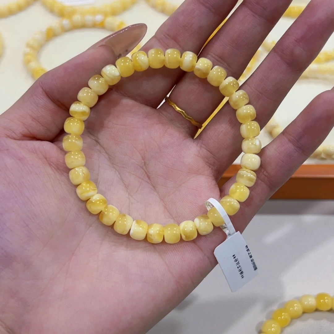 手链蜜蜡未镶嵌6.5m金瓷白手串妖花