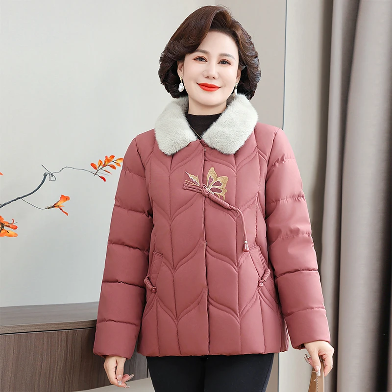 小个子棉服女冬季加绒保暖棉袄中老年妈妈冬装2024新款棉衣外套