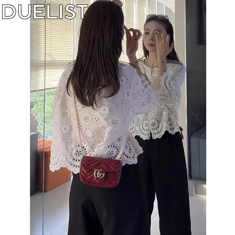DUELIST重工钩花镂空蕾丝白色衬衫女设计感小众上衣法式独特小衫