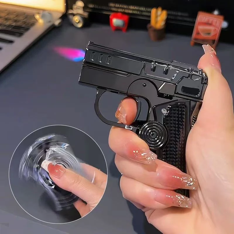 新款带激光多功能折叠双形态解压陀螺枪型打火机创意变形防风红焰