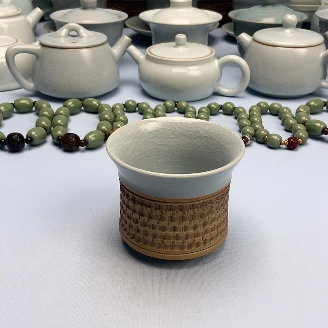 杯仿古重工跳刀月白釉马蹄原矿原釉原产地