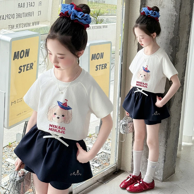 女童夏季205夏季小狗T恤裙裤套装6-12岁15中大童网红洋气女孩时髦