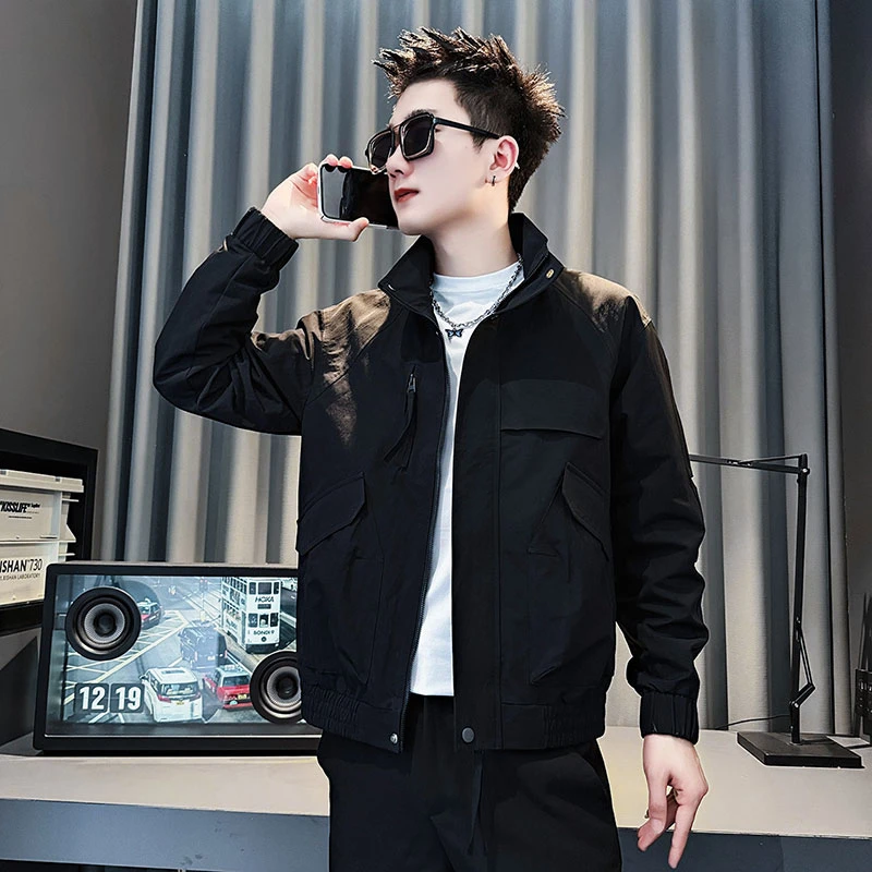 男宽松休闲修身外套男士翻领夹克立领秋季时尚百搭春秋季春季潮流