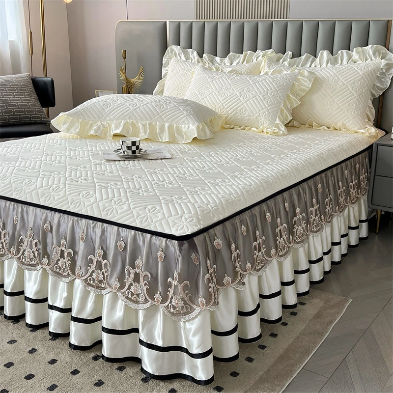 夏天冰丝乳胶凉席三件套床裙款凉感冰丝席可机洗防滑空调柔软席子