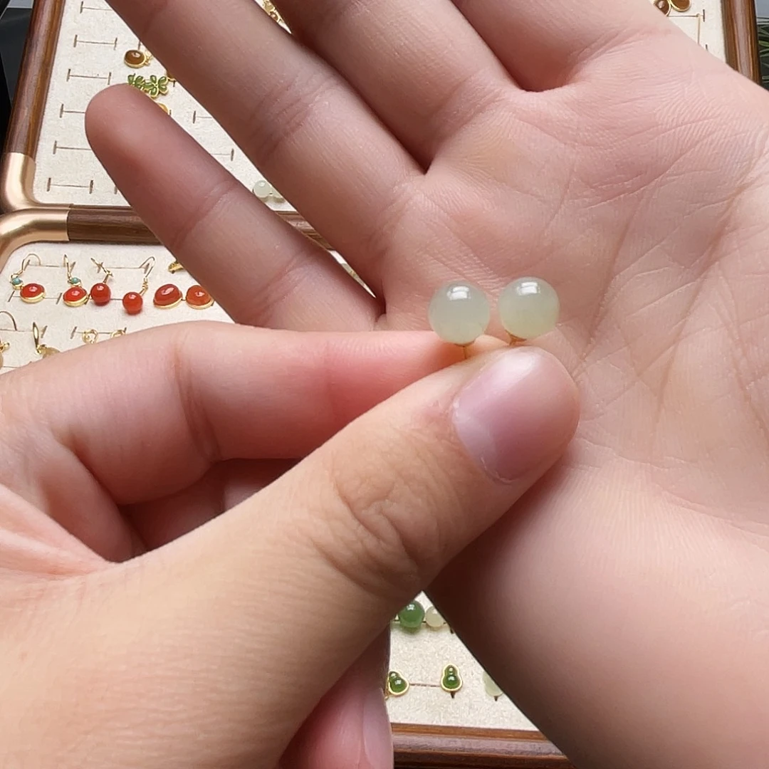 银S925镶嵌和田玉耳饰