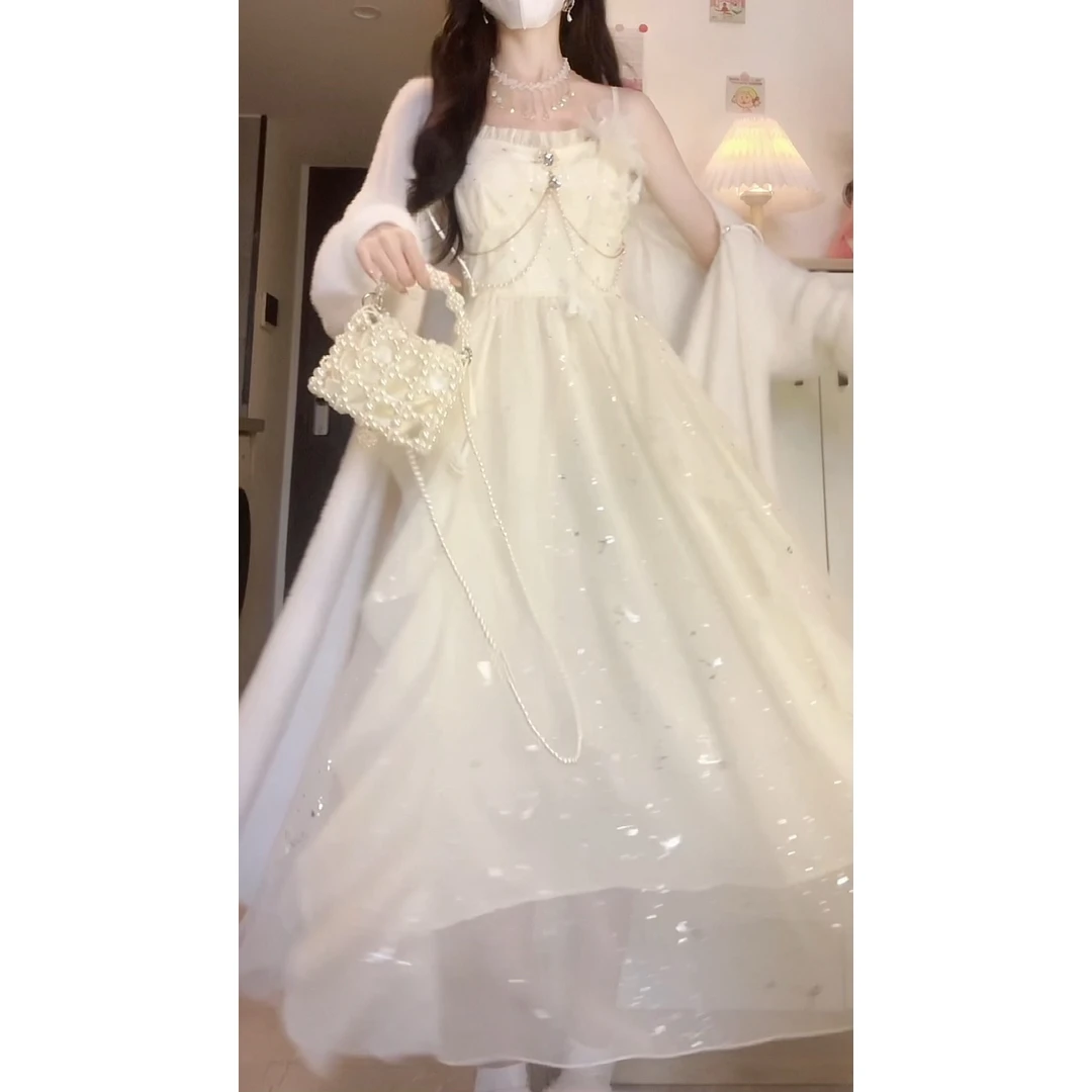 秋冬首发设计款高品版盘扣中长外搭花朵新中式仙女裙连衣裙仙气