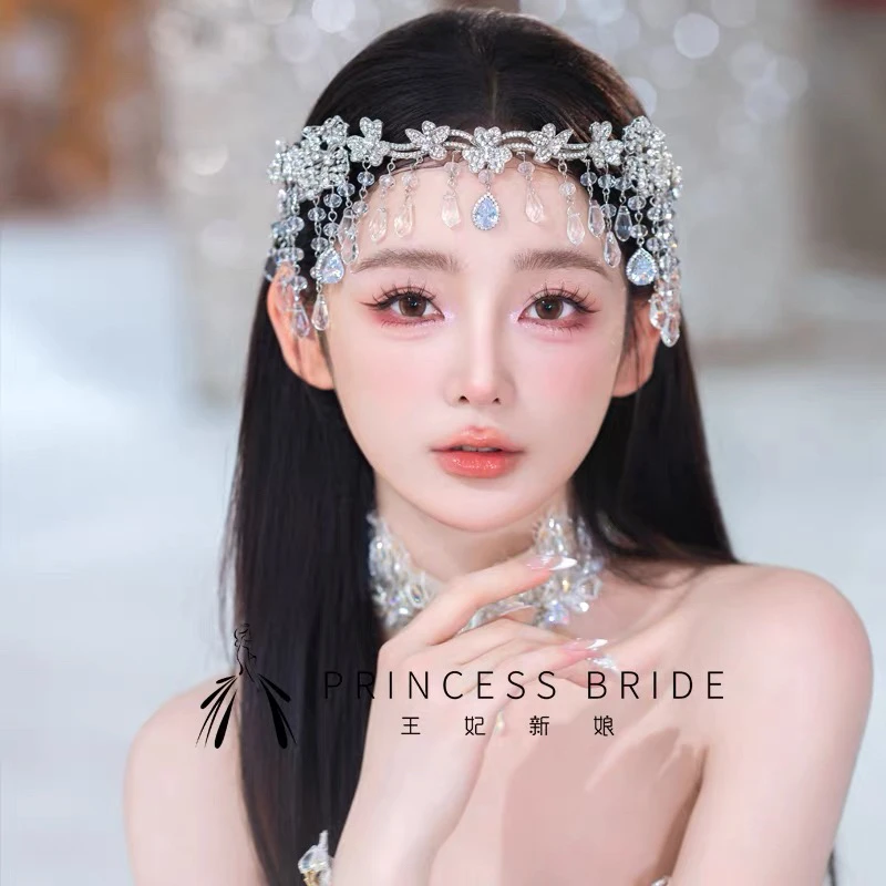 新娘奢华水晶锆石流苏额饰重工名媛风婚礼结婚高级感礼服婚纱头饰