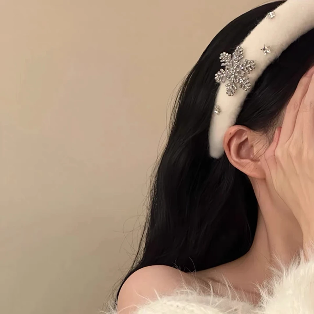 闪锆雪花毛绒发箍女高颅顶秋冬头箍头饰发饰