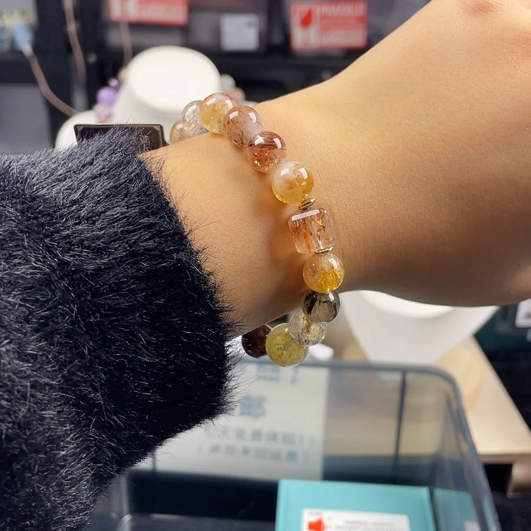 手链银S925镶嵌烟晶