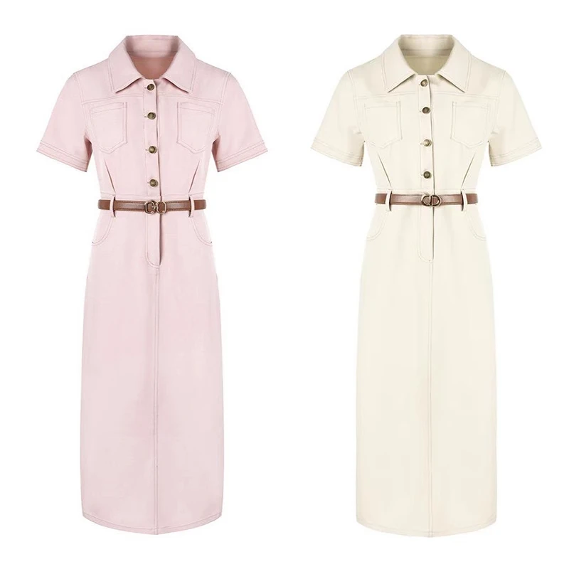 2025夏季新款POLO领单排扣收腰显瘦中长款连衣裙纯欲慵懒风女装潮