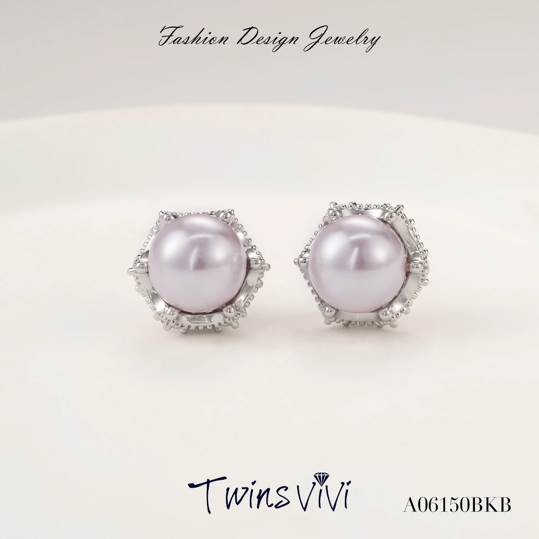铜合金仿珍珠耳饰 Twins VIVI 镀K金 紫色珠珠皇冠小耳钉/A06150
