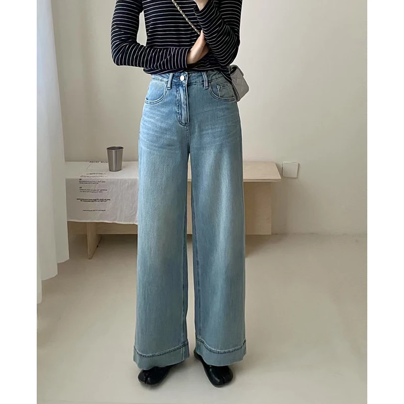 Julychee 莱赛尔高腰阔腿直筒牛仔裤