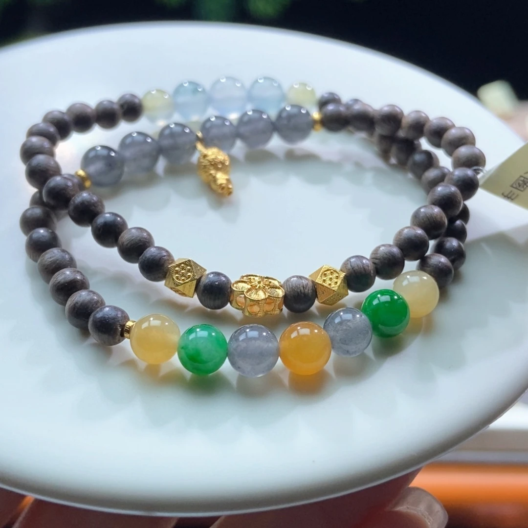 翡翠未镶嵌颈饰翡翠特色18k金双圈手串