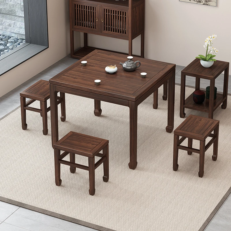 新中式乌金木实木小方桌组装正方形茶桌八仙桌饭桌四方八仙桌实木