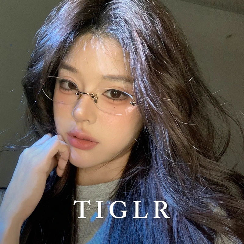 帝格勒纯欲网红无框眼镜女近视可配度数金丝小框无边框素颜眼镜架