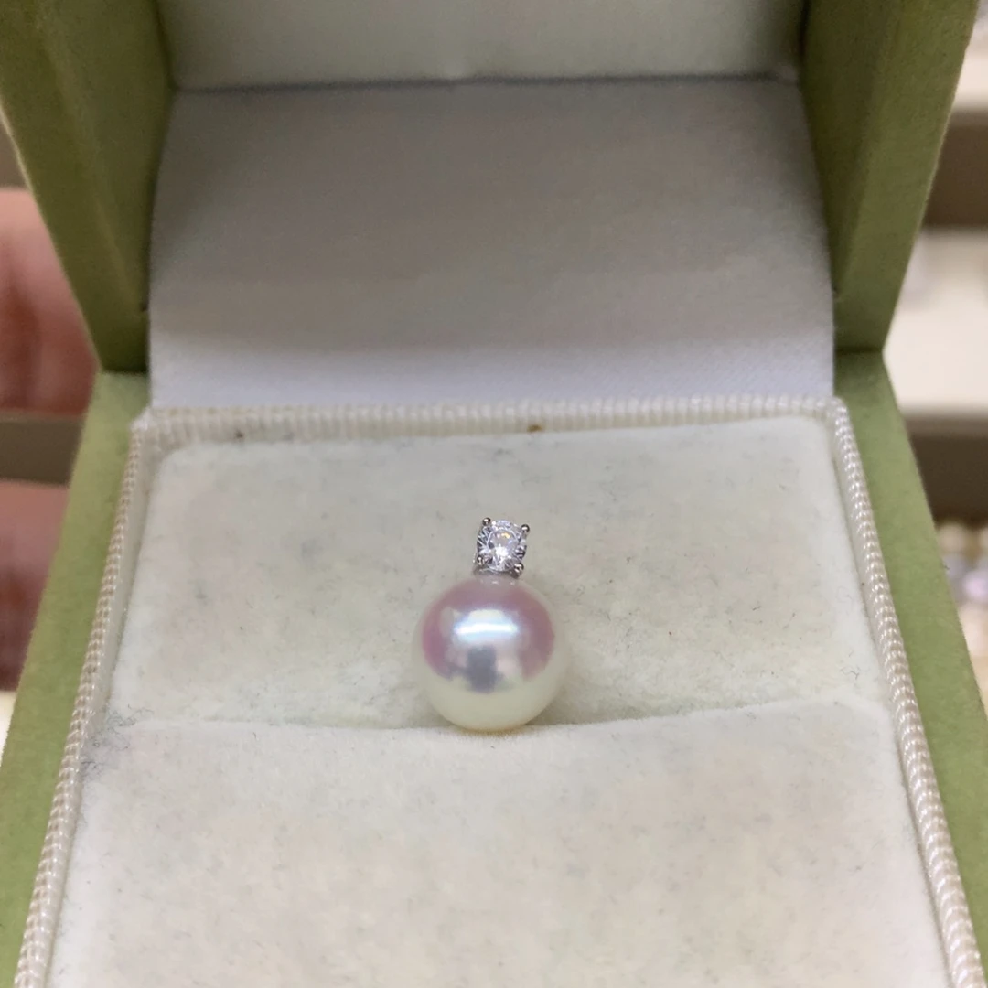 海水珍珠18K金镶嵌颈饰9-9.5akoya戴妃吊坠