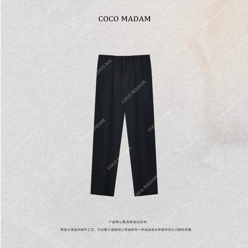 NIUNIU·T-319夏季薄款后开叉通勤小黑裤显瘦西裤