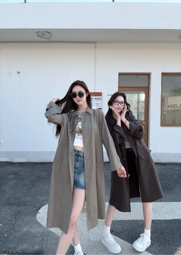 JR上衣｜『鑫鑫专属』欧阳娜娜同款垂感廓形拼色长款风衣010779