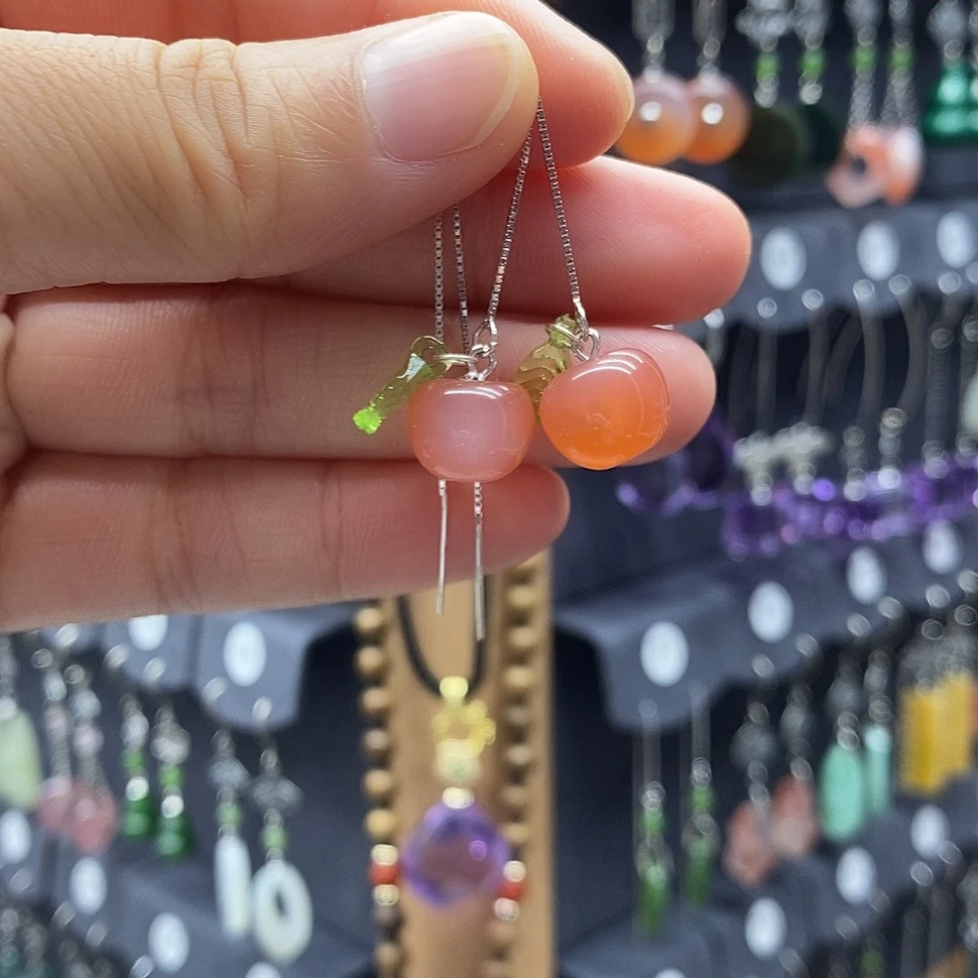 玛瑙/玉髓耳坠银S925镶嵌