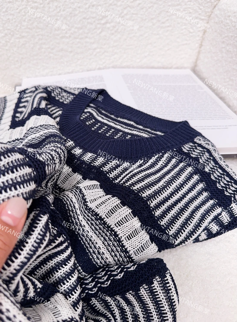 【西雅图】275时尚夏季套头圆领小香提花针织衫短袖