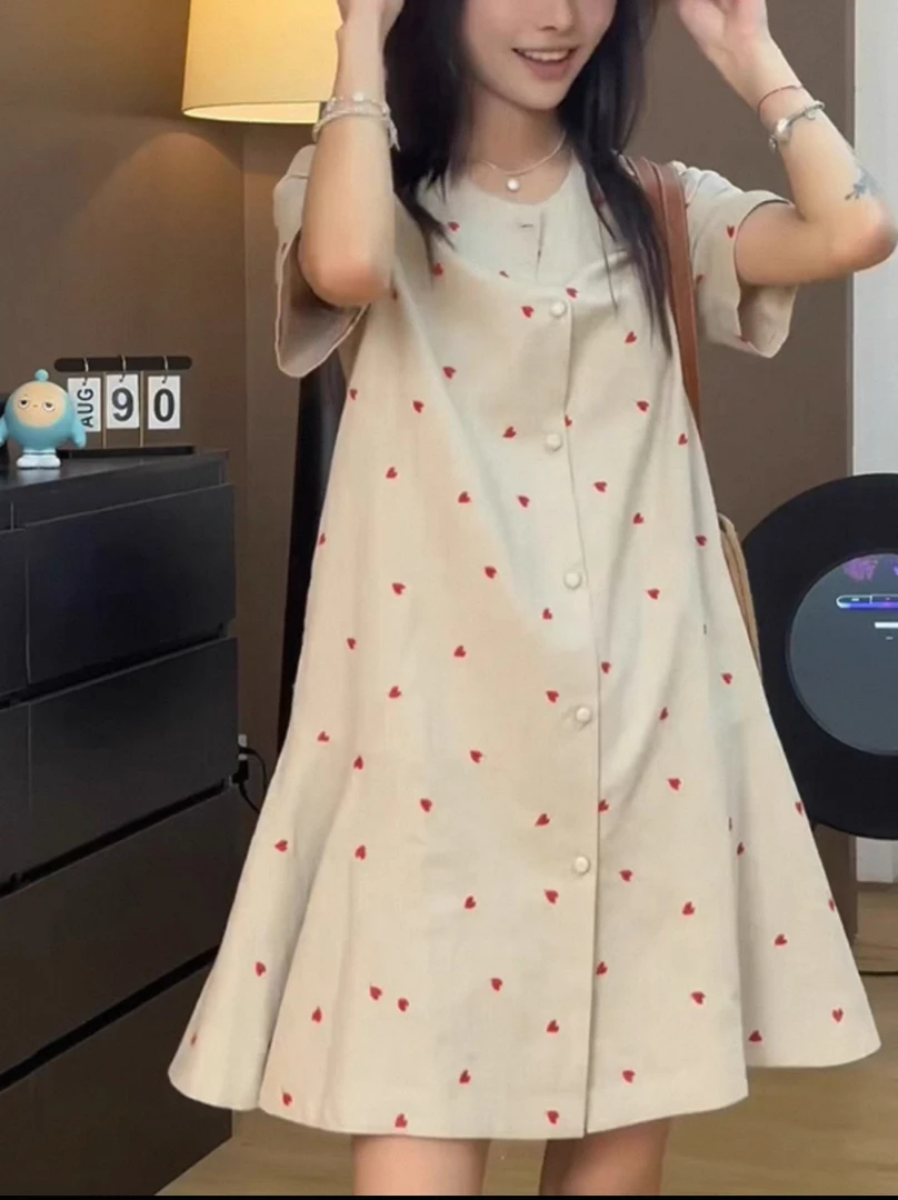 【影姐宠粉】新款夏季韩版设计师重工刺绣爱心波点气质连衣裙7222