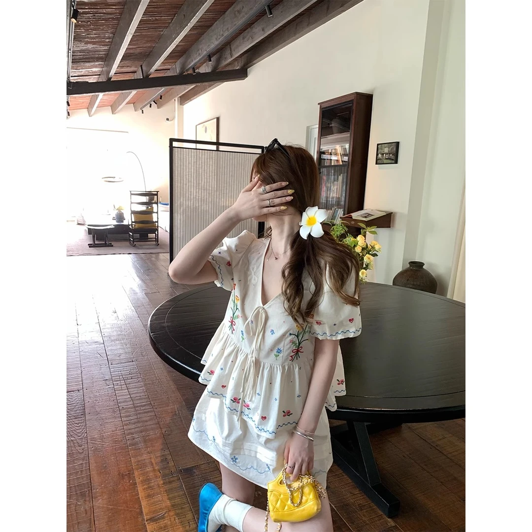 高端货~爱丽丝甜梦重工十字绣棉感娃娃衫A字半身裙夏日漂亮小套装