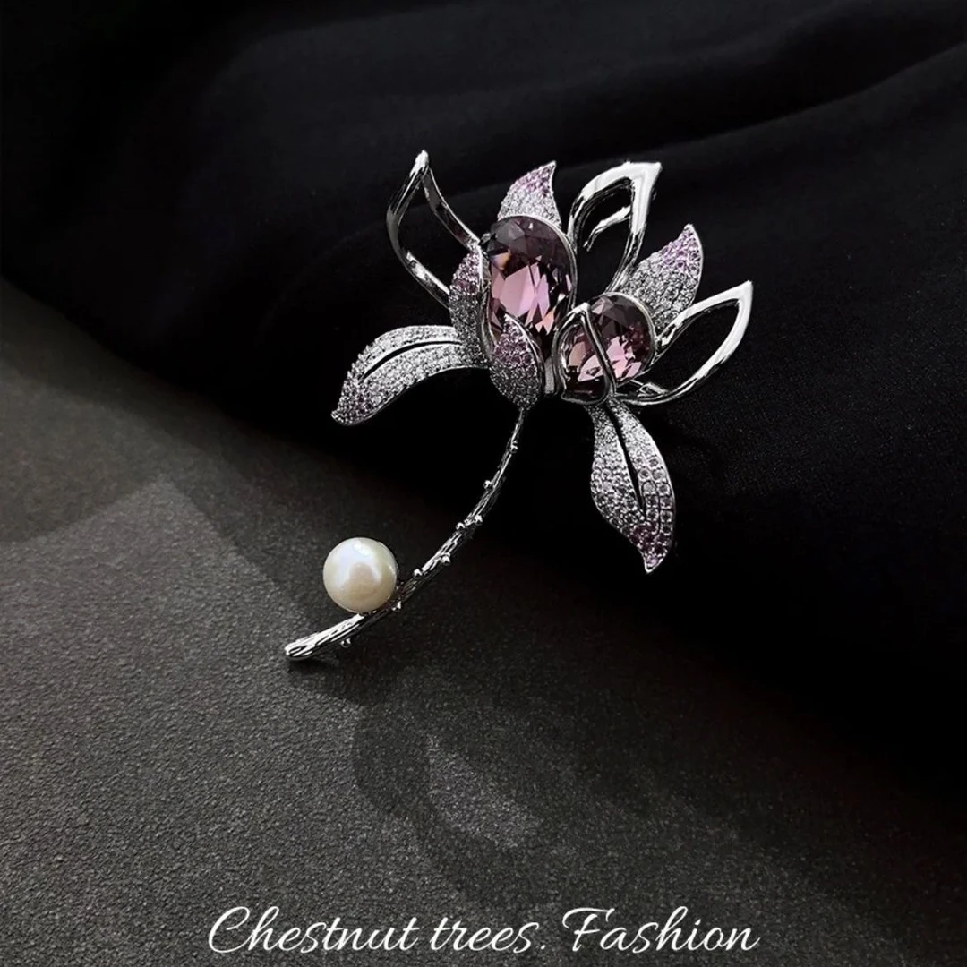 铜合金胸针 出水芙蓉高档时尚西装水晶开衫胸花胸针女士气质