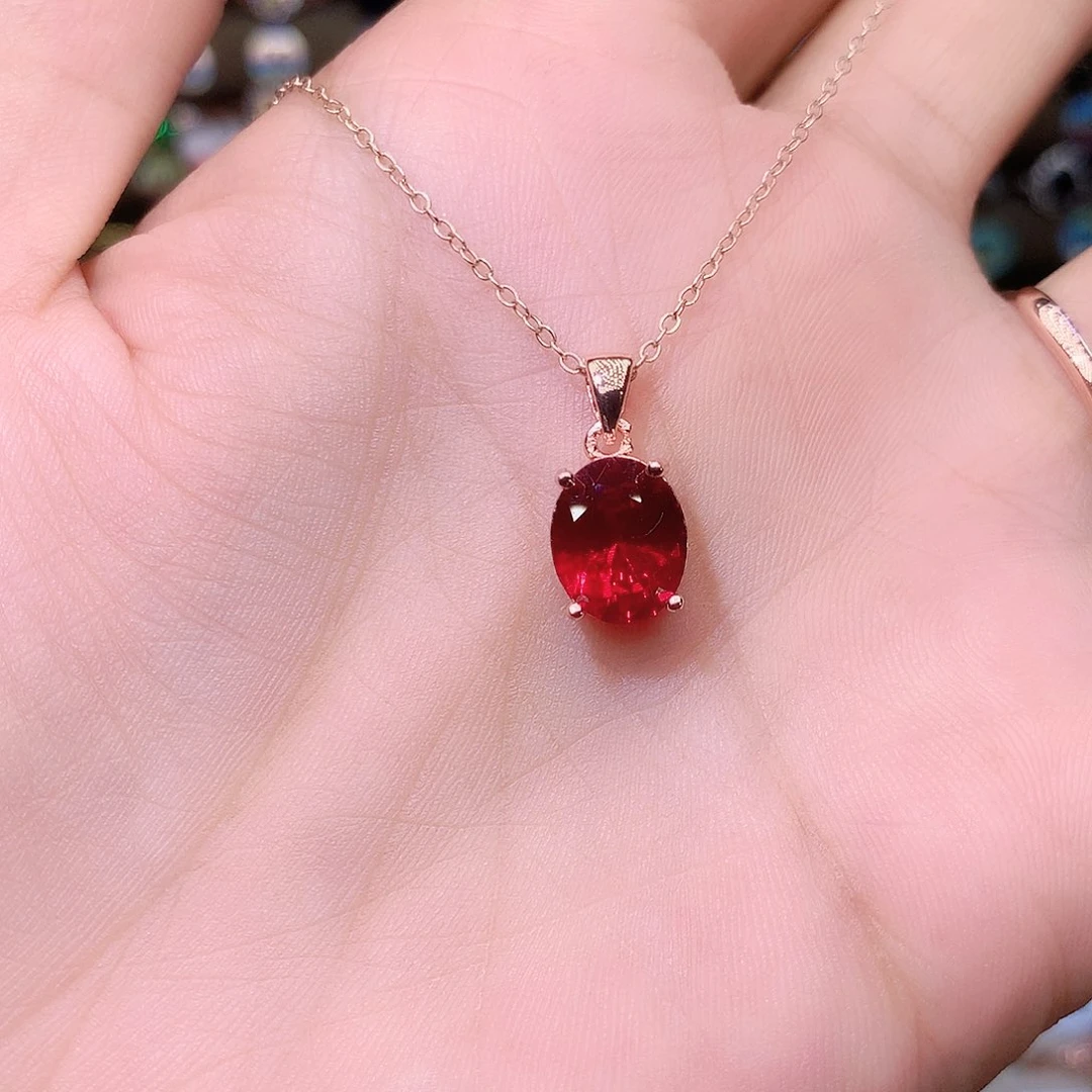 银S925镶嵌颈饰红宝石8.10玫瑰金酒红