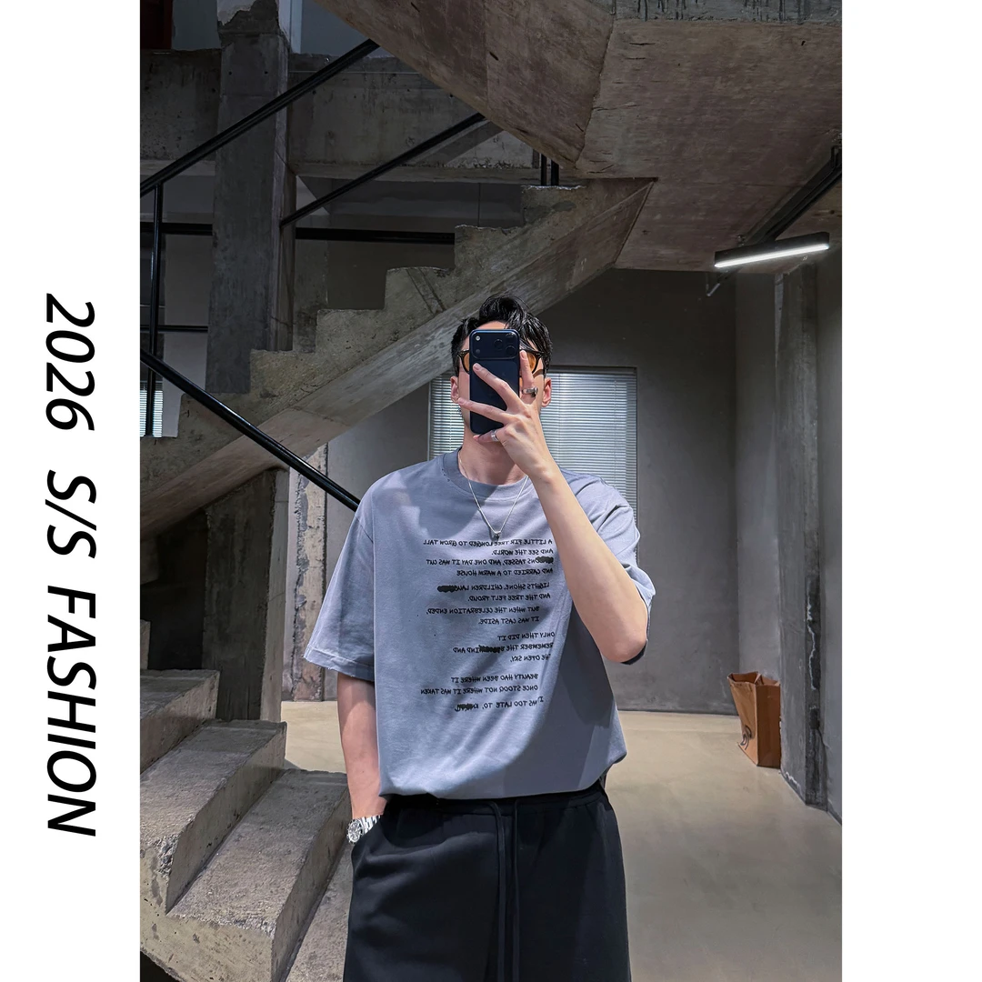 【叶继枫】26 S/S “安徒生童话”260g字母印花破坏感水洗复古短袖t恤
