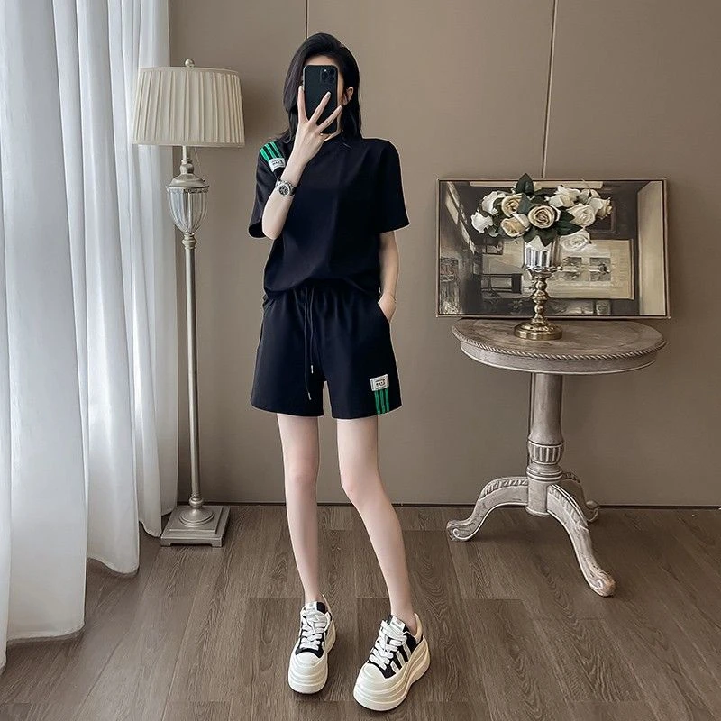 纯棉时尚休闲运动套装2025新款夏季小个子设计女士运动服套装