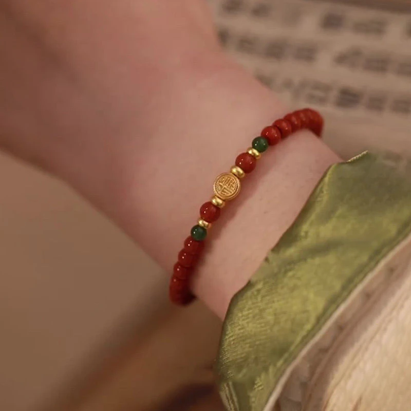 铜合金手链 绿肥红瘦手链女新中式复古精致国风福牌彩色手饰百搭